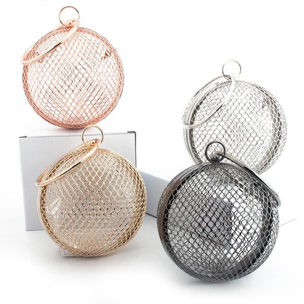 

vintage women's evening bag metal hollow out mini bag banquet party shoulder & crossbody bags clutch circular cage handbag