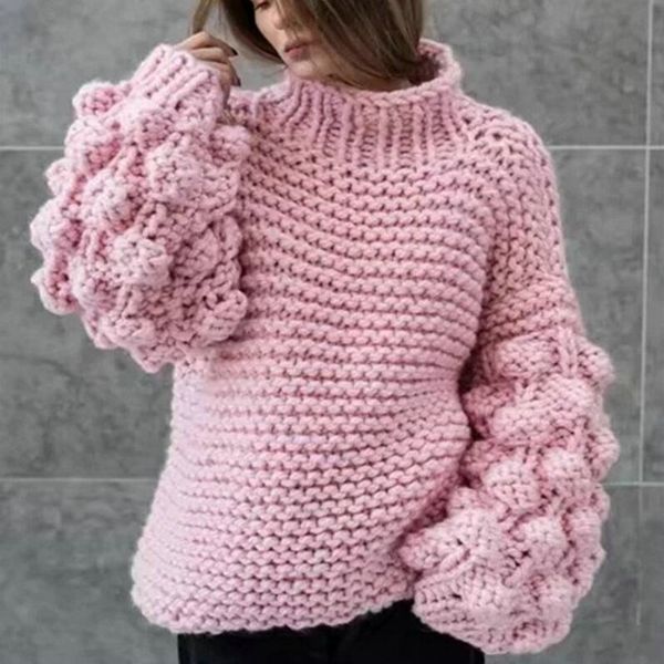 

новые женщины свитера пуловеры 2019 winter handmade сплетенный болл фонарь рукав свитера jumper chompas para mujer a03, White;black