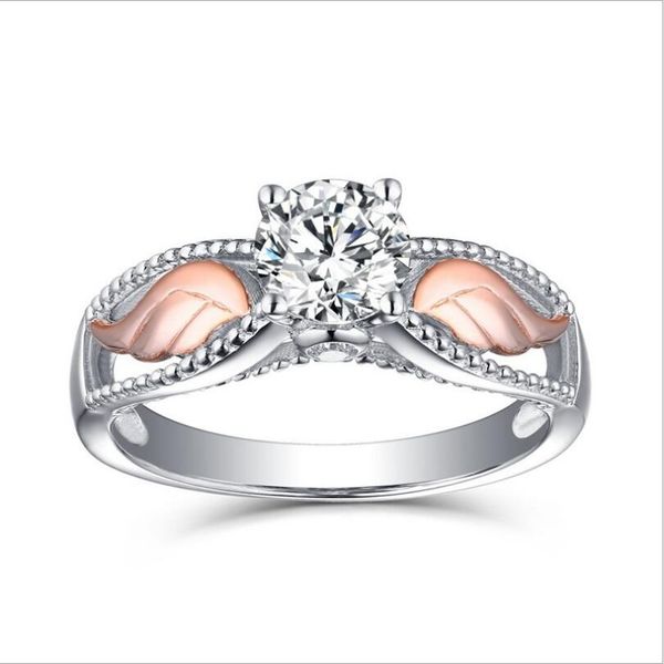 

милые крылья ангела кольца doble цвета простой кубический цирконий кольца серебряный сплав женщины циркон кольцо размер 5 ~ 11, Golden;silver