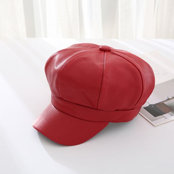 

men women pu leather beret cap painter hat solid color retro for autumn winter mug88, Blue;gray