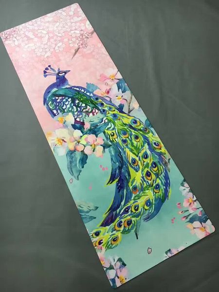 

peacock pattern suede skin natural rubber eco-friendly slip-resistant yoga yoga mat fitness rubber mat accept oem order