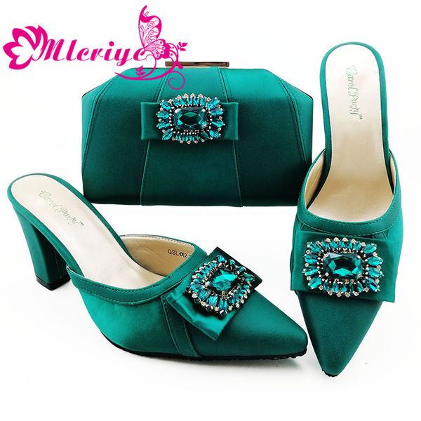 

new arrivals wedges african shoes matching bag with crystal in teal color for wedding party women slipper, Black
