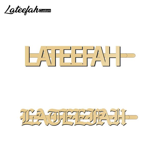 

lateefah hiapins customized 6 font girl lady's metal geometric hair clips for women hair pins accessory special gift, Golden;white