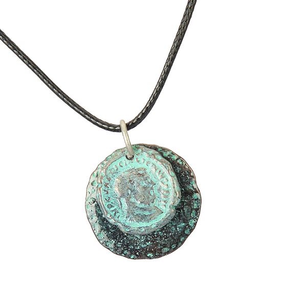 

vintage round coin pendant wax rope chain sweater necklace women jewelry, Silver