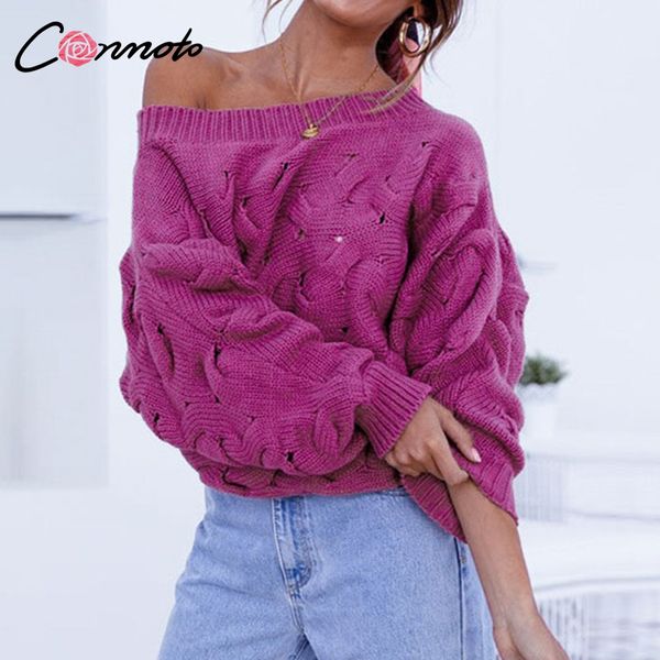 

conmoto chic высокие модные женские свитера пуловеры с плеча фонарик рукава свитер повседневная трикотажные зимние джемперы, White;black