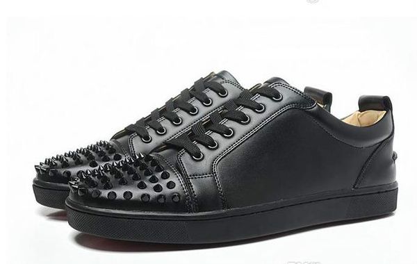 

men luxury suede leather red bottom men's women's casual sneakers, matter leather spiked toe skateboarding shoes,designer sneakers, Black