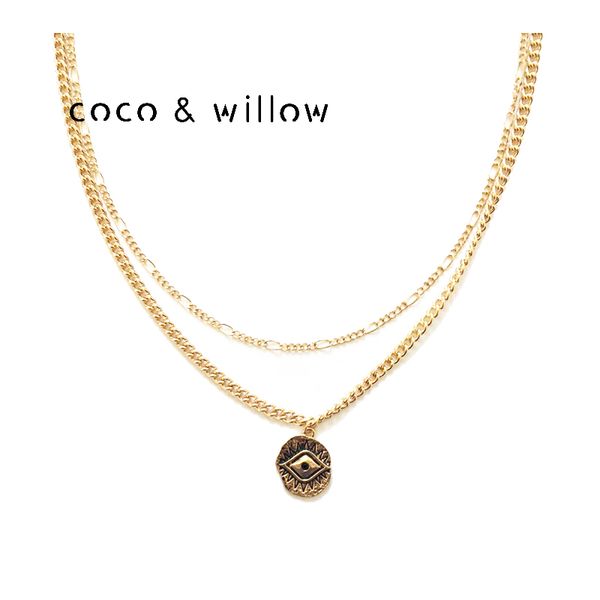 

coco&willow greek evil eye pendant 2 layered chain necklace for women 2019 statement necklace fashion jewelry for party and gift, Silver