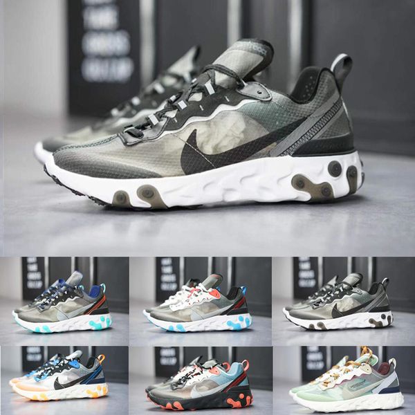 

React Element 87 Undercover 2018 Мужская женская обувь Дизайнерские кроссовки Кроссовки Спортивный светло-черный парус Светло-костный походы Бег Zapotos