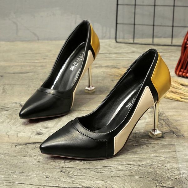 

professional women high heel stilettos design mixed colour softs leather shallow out slip on fashion wedding shoes y21-95, Black