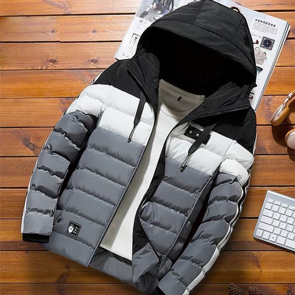 

placket jacket pullover winter long sleeved parkas warm cotton heren winterjassen hooded collar zipper up pocket coat 40mf015, Black