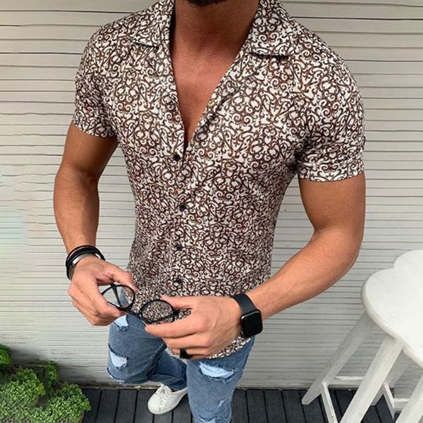 

casual men's men's male summer lapel collar short sleeve shirt slim muscle, White;black