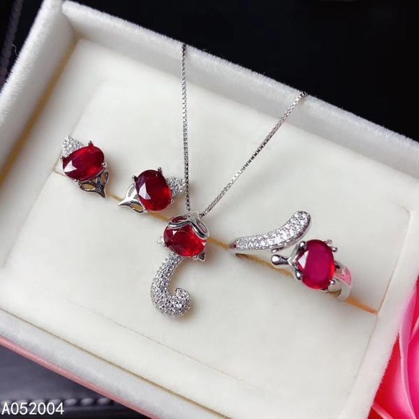 

kjjeaxcmy fine jewelry 925 sterling silver inlaid natural ruby female ring pendant earring set trendy supports detection, Black