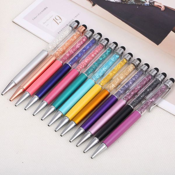 

multi functional metal crystal ballpoint pens for wedding birthday office school business writing supplies, Blue;orange