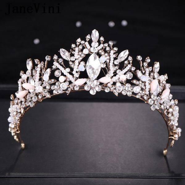 

janevini princess elegant wedding crowns and tiaras pearl crystal bridal hair jewelry for women wedding diadems hair accessories, Golden;white