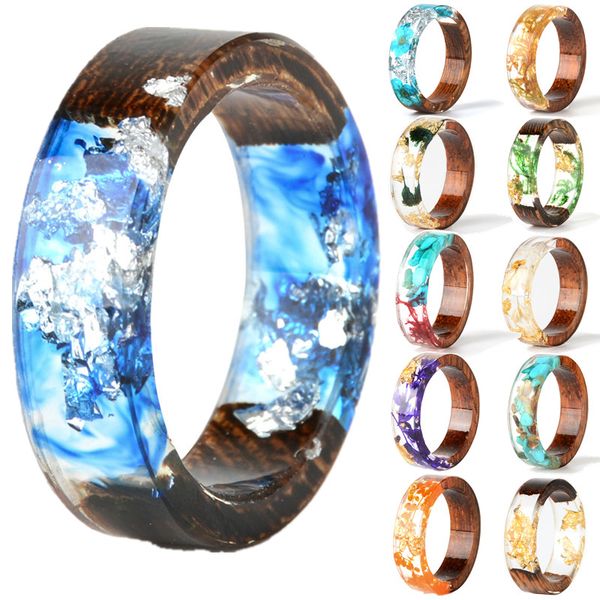 

11 styles new design wood resin ring transparent epoxy resin ring handmade dried flower wedding jewelry love ring for women, Silver