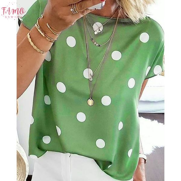 

women summer sleeveless casual polka dot printed t shirt female new fashion 2019 polyester green clothes tees camiseta mujer, White
