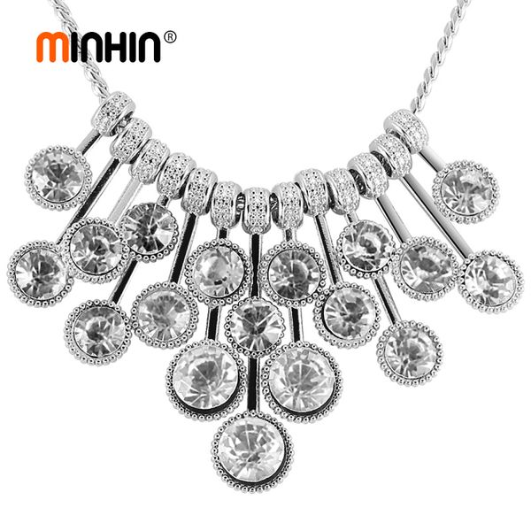 

minhin new design woman necklaces jewellery for wedding bohemia crystal pendants necklace costume silver collar gifts, Golden;silver