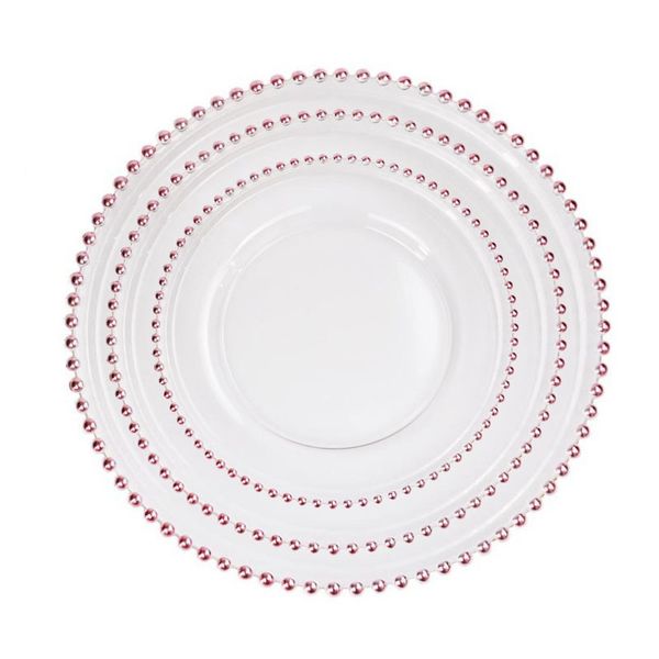 Piatto di caricabatterie in vetro con bordo in perline d'argento oro decorativo 8 10,5 da 12,5 pollici vassoio per la cena rotonda per feste di nozze