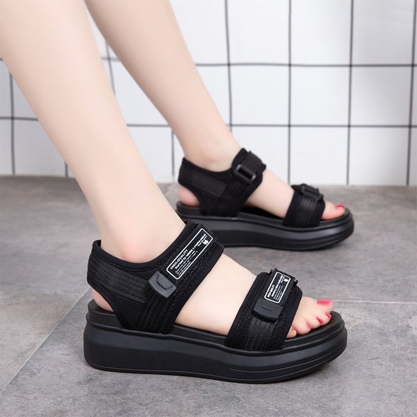 

med 2020 sandals wedge black shoes for women soft summer heels all-match espadrilles platform medium women's fashion on
