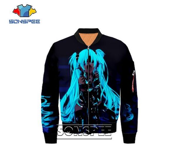 

3d print women men winter jacket windbreaker coat outwear suit dj vocaloid hatsune miku hoodie anime sweatshirt harajuku hoodies, Black;brown