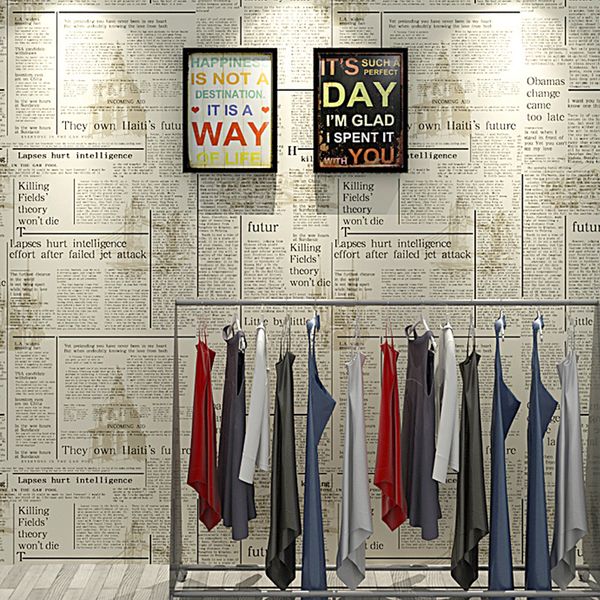 

newspaper wallpaper roll english letters retro nostalgic fashion shop decoration hairdressing clothing store study old newspaper wall cover