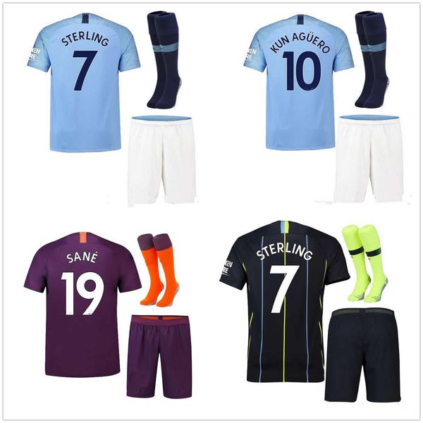 

2018 19 kun aguero third kit away soccer jerseys mahrez sterling home 18 19 manchester sane de bruyne g.jesus city football sets, Black