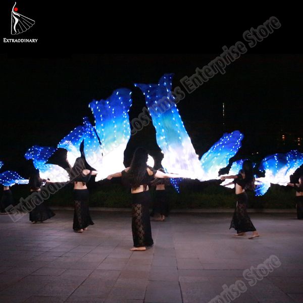 

led silk fan veil bellydance fan veils silk led light show white blue prop accessories belly dance stage performance, Black;red