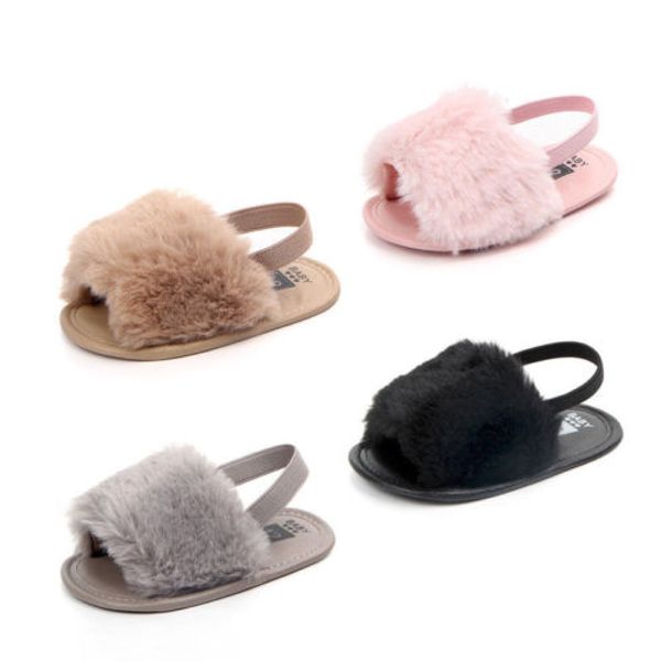

emmababy infant newborn baby girl cute soft hairy summer sandals anti-slip flip-flop toddler kids shoes prewalker cute slippers, Black