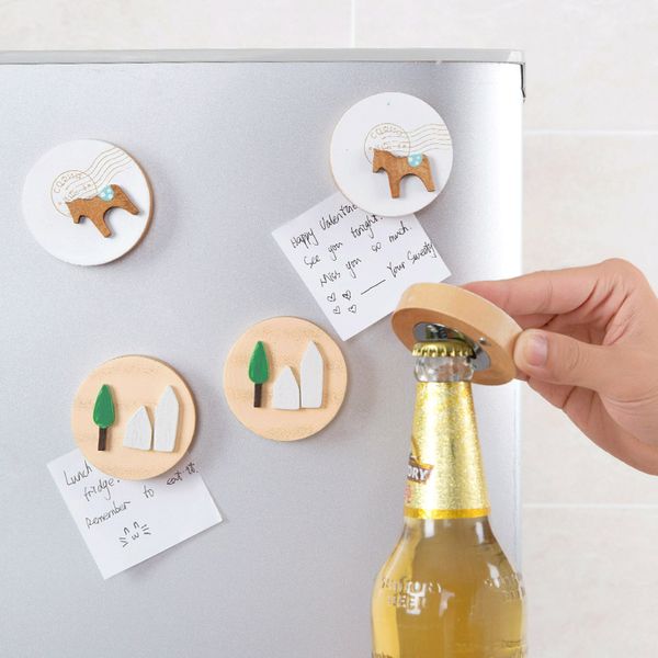 

wooden magnetic fridge sticker beer bottle opener decorative refrigerator message sticker home decor home decoration craft