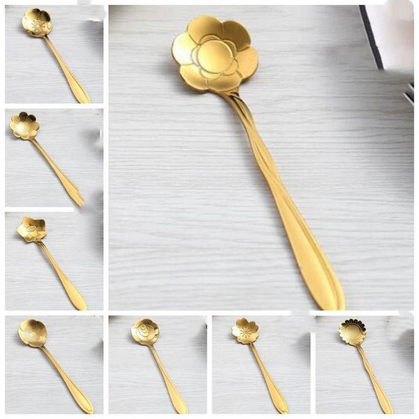 

stainless steel coffee spoons gold color cherry blossom rose sunflower spoons creative flower shape stainless steel spoons lxl953-1