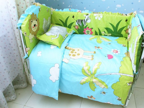 

promotion 6/7pcs crib bumper baby cot sets 100% cotton curtain baby bed bumper, 120*60/120*70cm