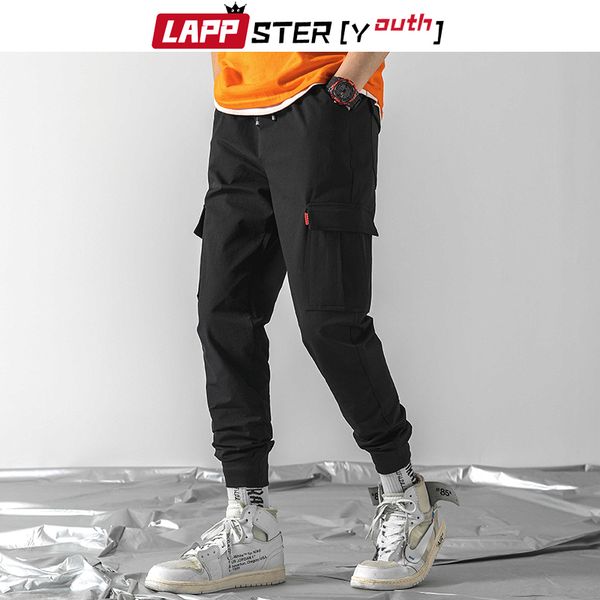 

lappster-youth men solid black harajuku hip hop joggers 2019 mens streetwear cargo pants korean fashions pockets sweatpants 5xl