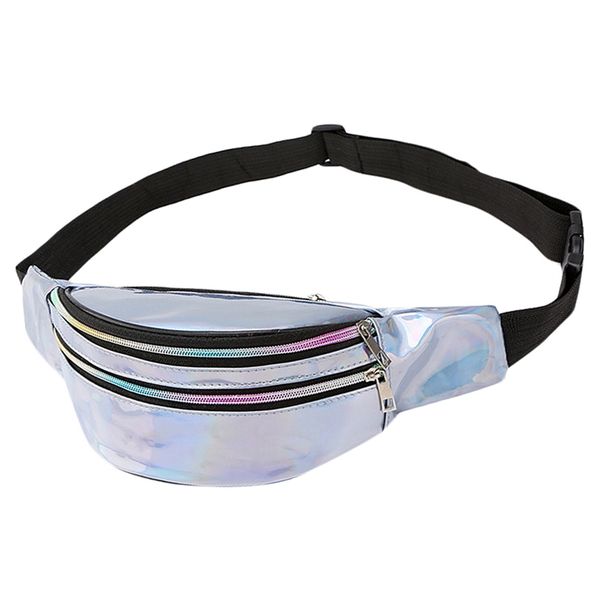 

bags for women fashion women students outdoor sports zipper messenger chest bag waist bag over shoulder silver