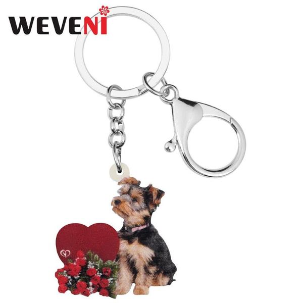 

weveni acrylic valentine's day rose yorkshire dog key chains bag car purse decorations key rings for women girl teen charms gift, Silver