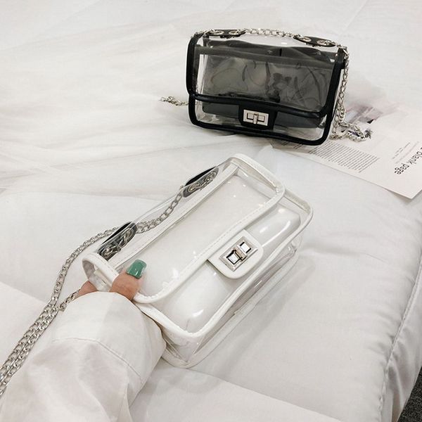 

women transparent bag crossbody over shoulder handbag purse with metal chain -opk
