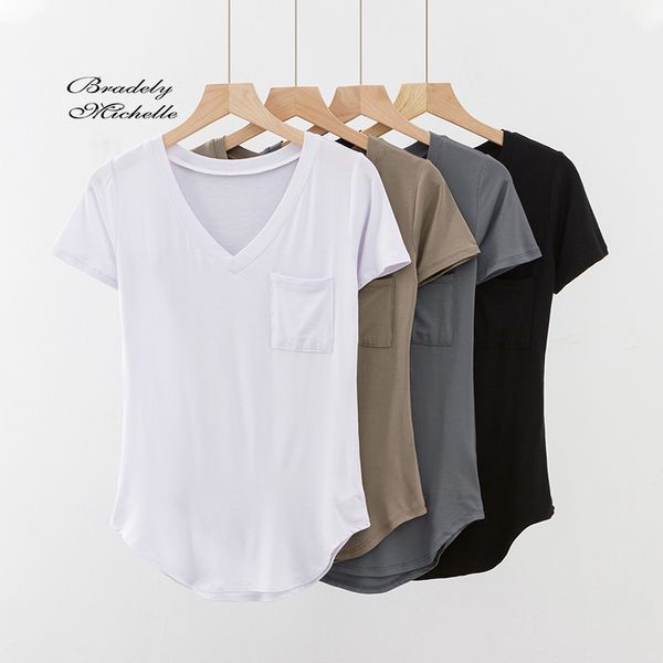 

women's t-shirt bradely michelle for women casual elegant modal summer v-neck short-sleeve solid elasticity shirt, White