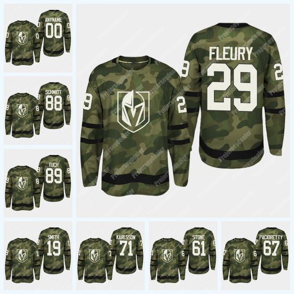 

Marc-Andre Fleury Vegas Golden Knights 2019 Armed Special Forces Jersey Mark Stone Reaves Karlsson Marchessault Tuch Zykov Nosek