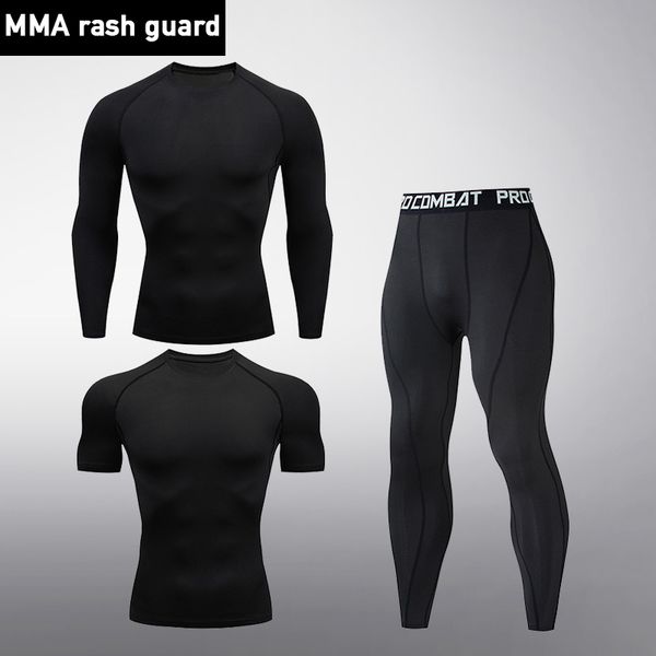 

mens 3 piece sports suit gym running tights tactical underwear compression warm sweat suit black leggings dry fit t shirt, Black;blue