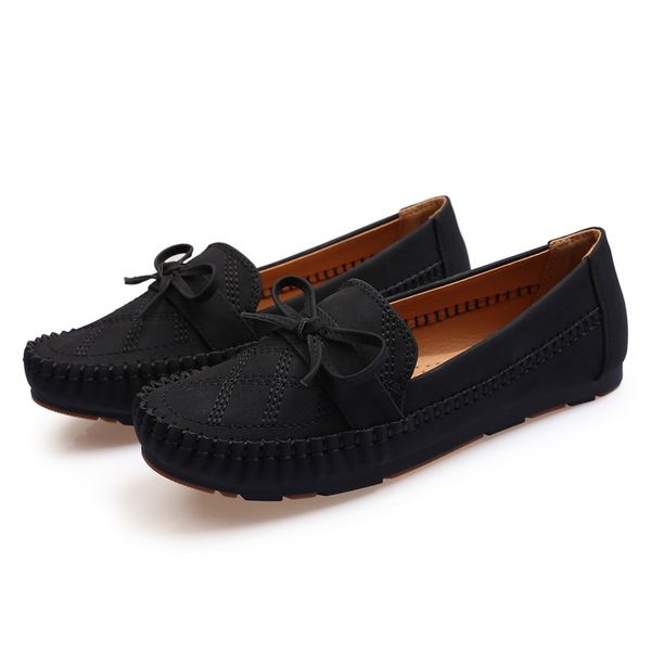 

soft hand hand-sewn women shoes leather fashion mother shoes casual comfortable female breathable flat plus size, Black