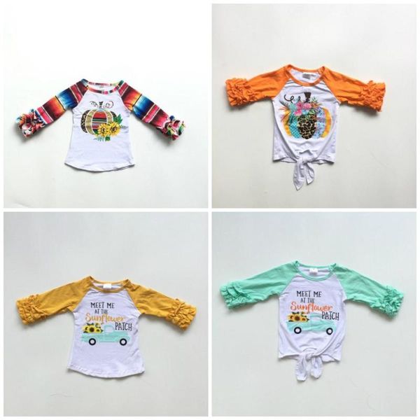 

падения хэллоуин девушки связать топ бутик футболки детской одежды серапе леопард тыква подсолнечника хлопок оборками обледенение регланы, White