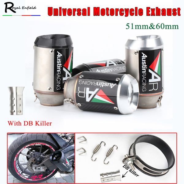 

51mm 61mm for gsxr600 z1000 er6n k7 escape system with db kille universal 51mm austin racing motorcycle exhaust pipe