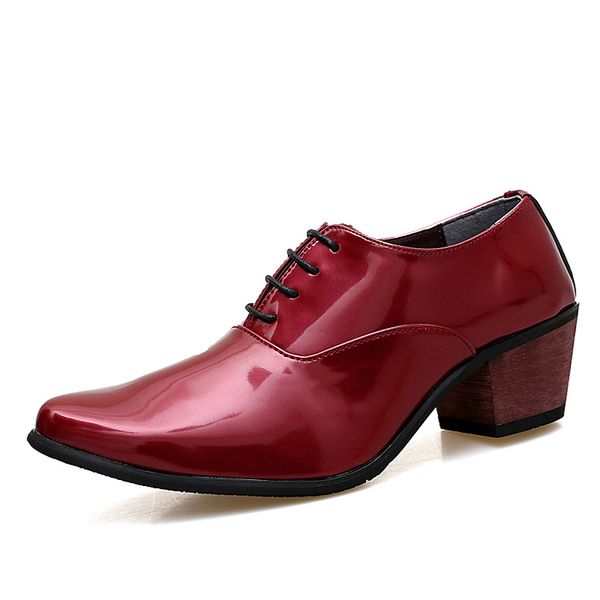 

men patent leather oxford shoes breathable pointed toe high heels formal business prom fashion dress wedding groom shoes 663, Black