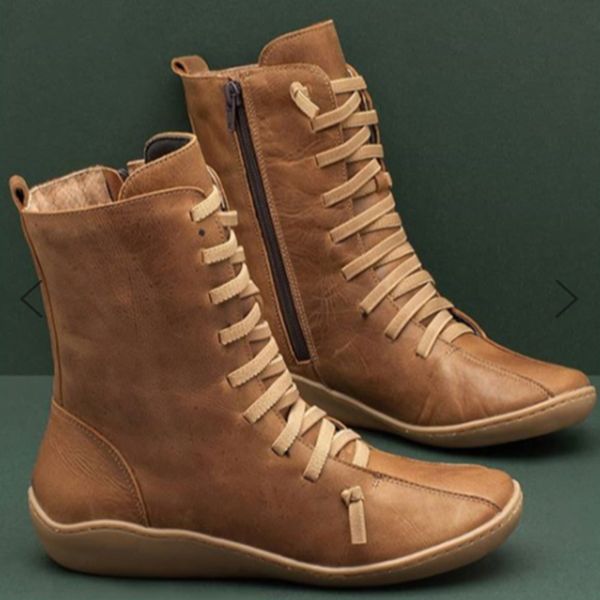 

new arch support boots lace up side zipper pu leather breathable for autumn winter mv66, Black