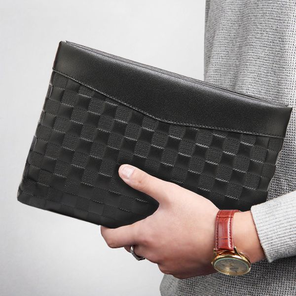 

2019 new plaid casual fashion men's leather hand-picked bag business men's hand bag large-capacity envelope