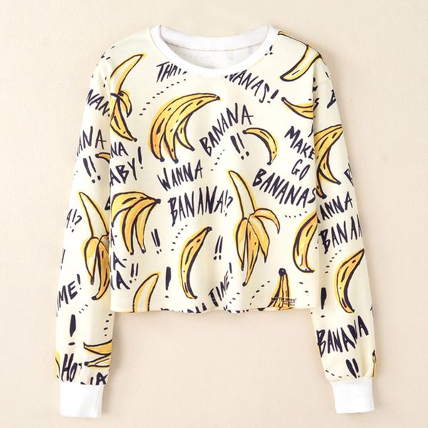 

harajuku women sweatshirt crop long sleeve print graffiti banana printed streetwear casual pullover sudadera mujer ropa, Black