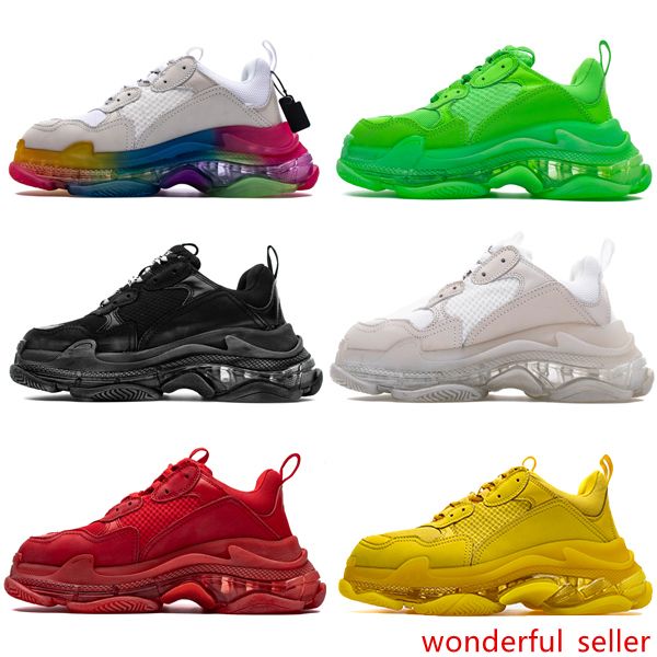 

2020 paris triple s clear sole green white crystal bottom mens designer low platform sneakers vintage women sports luxury dad casual shoes