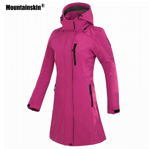 

mountainskin women's softshell fleece long jacket outdoor windbreaker hiking camping trekking climbing female brand coats vb076, Blue;black