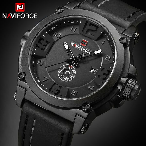 

naviforce 9099 mens watches sport quartz-watch leather strap clock men waterproof wristwatch relogio masculino, Slivery;brown