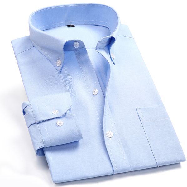 

men dress shirt solid pure color oxford with left chest pocket long sleeve male casual regular-fit button down shirts, White;black