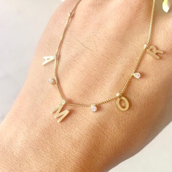 

fyn4675 fy personalized jewelry custom name necklace copper cubic zirconia initial necklace lady women females jewelry, Silver